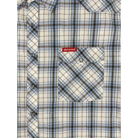Dickies Plaid Pearl Snap Shirt Men’s 2XL Blue‎ Western Short Sleeve - Picture 5 of 10